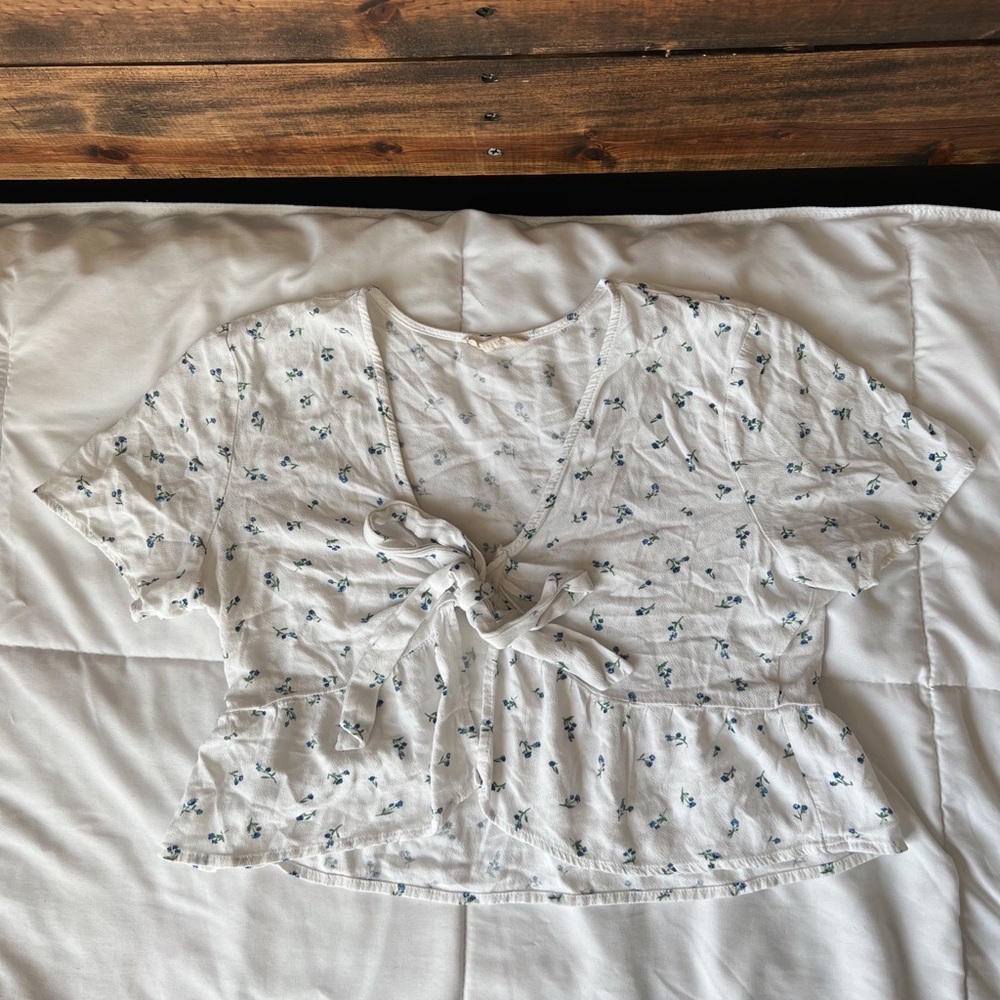 white floral tie front top